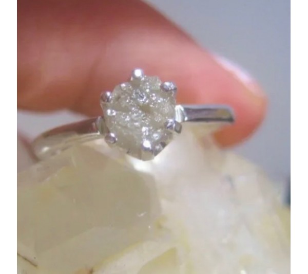 Диамант - 0,653 К необработен бял диамант в сребро 925 - пръстен 